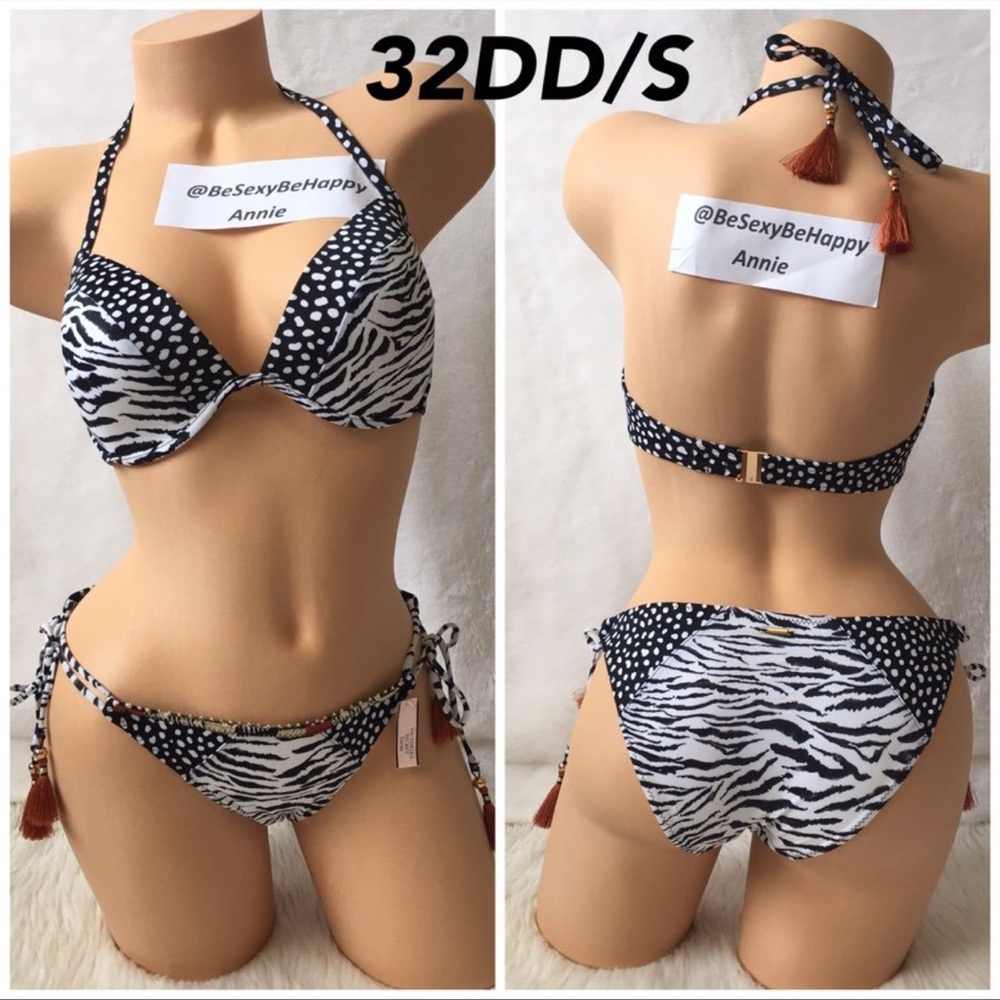 32DD, small Victoria’s Secret Zebra Print Black & White Halter Bikini